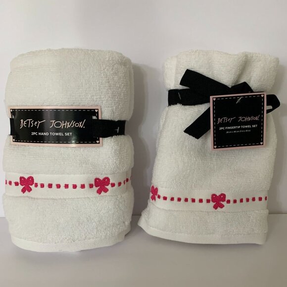 NWT Betsey Johnson Hand Towel & Wash Rag Set!! Pink Ribbon Design! - Picture 2 of 9